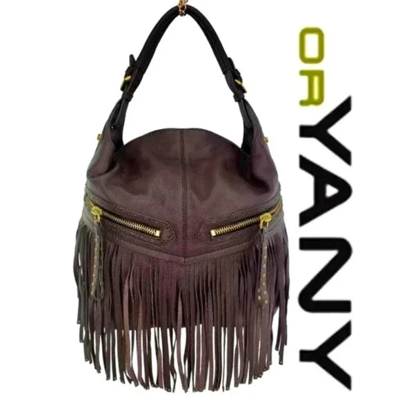 💋STUNNING💋 GENUINE LEATHER BRISTOL FRINGE HOBO BAG in BROWN - Picture 1 of 14